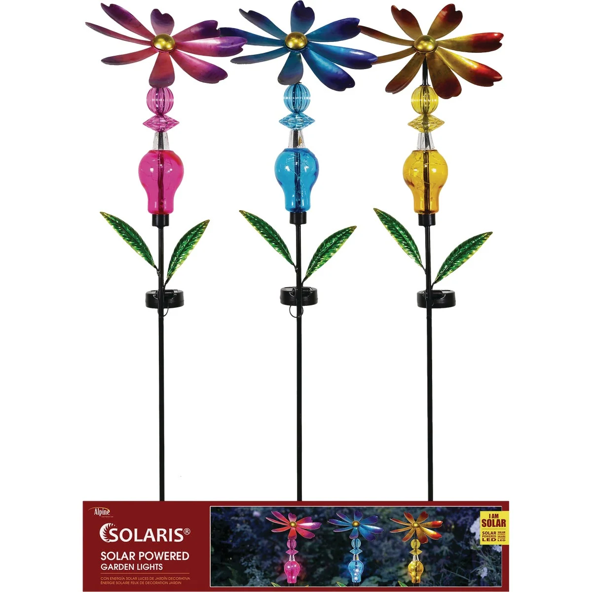 Powerful Alpine 38 In. H. Metal Bejeweled Spinning Floral Solar Stake Light Smart