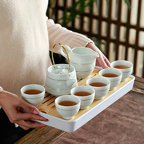 Green Tea Set Personality Tea Set Red Glaze Black Handle Oblique Teapot Oblique Teacup 10 Ceramic Tea Set Gift Box Durable