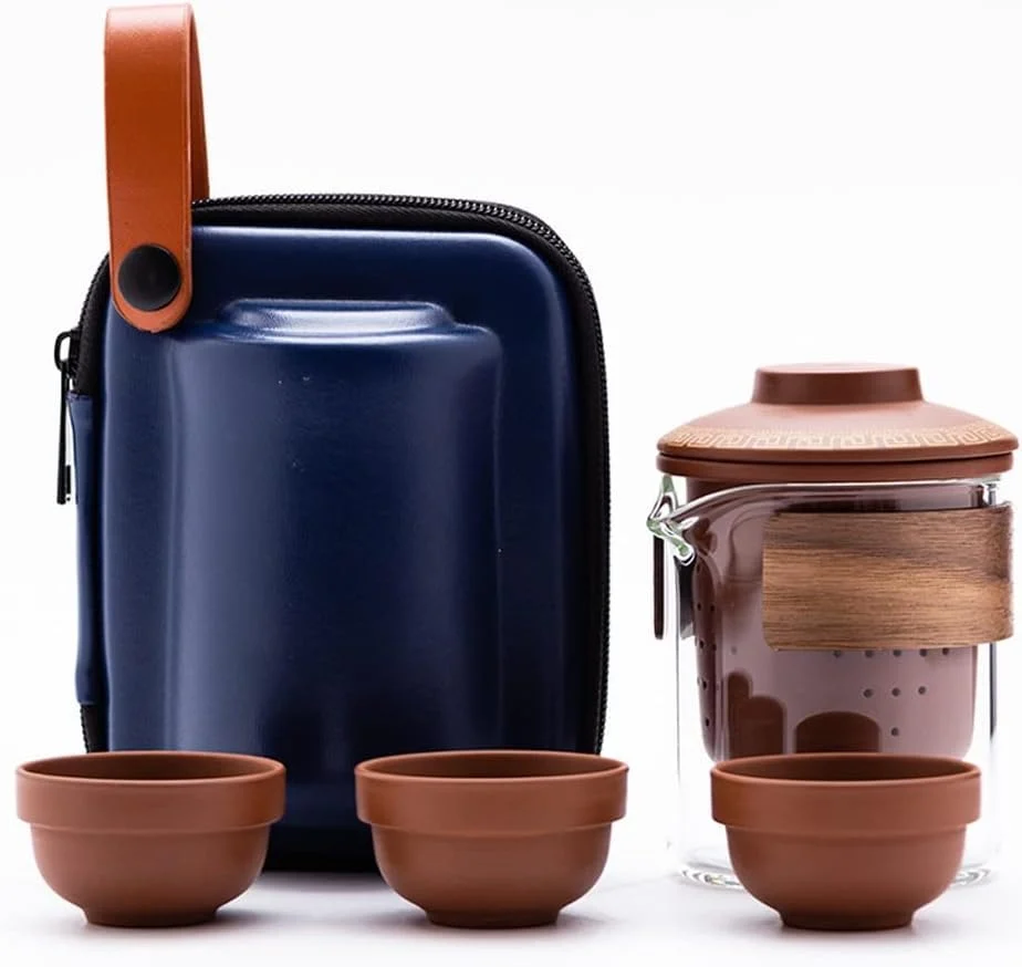 World-Class Travel Tea Set Ceramic Portable Sets with Carring Cases Teapot with Small Glass Filter Flower Teawares Gift Exceptional