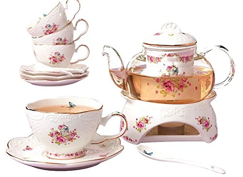 Secure 16pcs Vintage Porcelain Flower Series Tea Set with Teapot Warmer Sophisticated