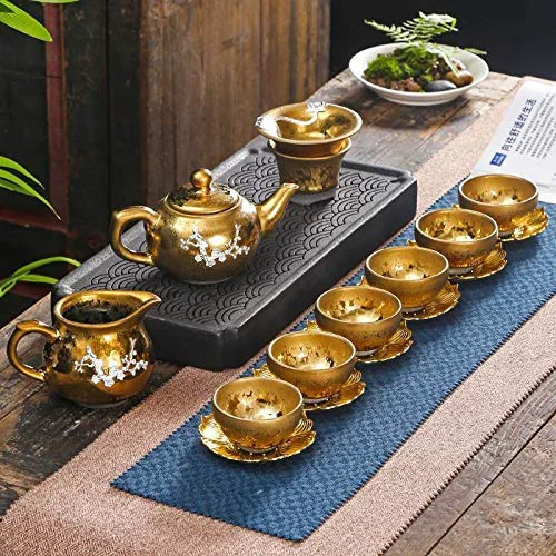 Carefully Designed Silver 9pcs Inlaid Silver Tea Set Kung Fu Ceramic Household Sterling Silver Tea Cup Lid Bowl Teapot for Gift Functional