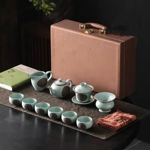 Smooth Tea Sets Teaware Set Gift Box Ruyao Ceramics Household Kung Fu Teaware Set Tea Pot Tea Cup Tea Plate Travel Tea Set Teapot Organic