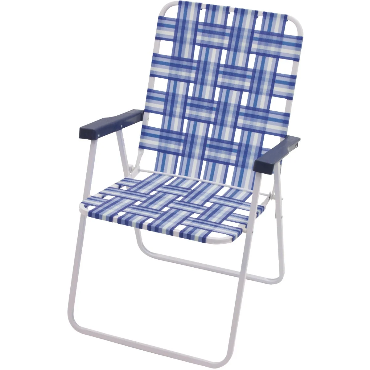 Certified Rio Brands Blue White Polyester Web High-Back Steel Folding Chair Consistent