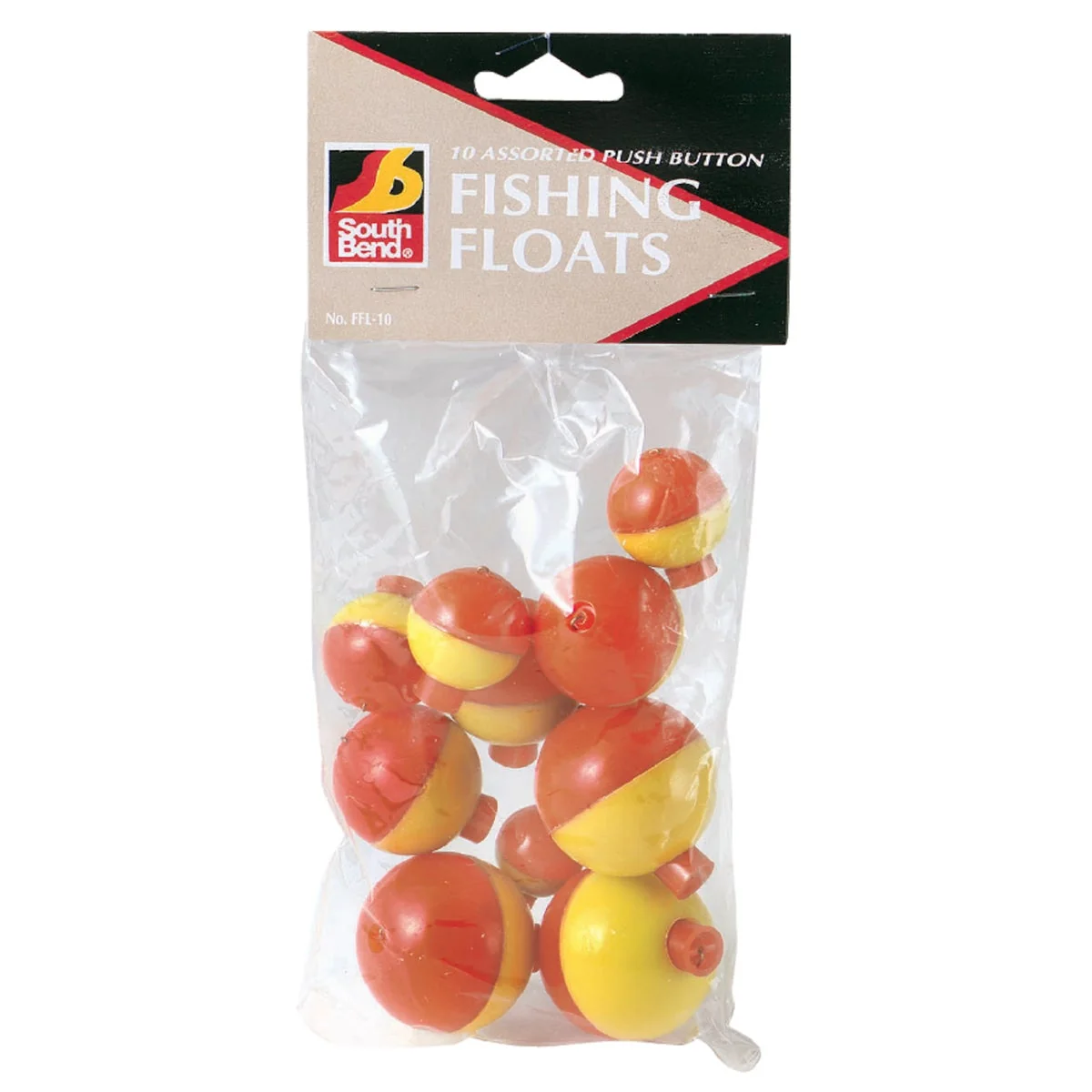 Professional SouthBend Assorted Sizes Fluorescent Yellow Orange Push-Button Fishing Bobber Float 10-Pack Trusted