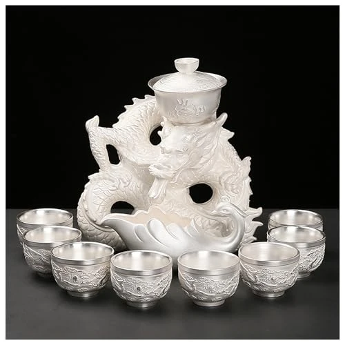 Relaxed 10 13 Pcs Silver Tea Set with Metal Holder and Spoon Adult Silver Tea Party Set Automatic Water Outlet with Gift Box Teapot Cup Set for Women 2 Advanced