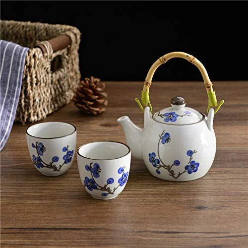 Reusable Tea Gift Set Tea Set Ceramic Teapot with Handle Porcelain Flower Tea Set Teapot and 2 Cups Solid