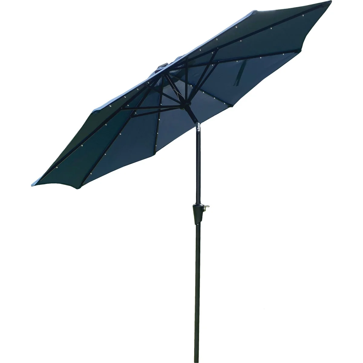 Prestigious Outdoor Expressions 9 Ft. Aluminum Tilt Crank Heather Blue Patio Umbrella with Solar LED Lights Reusable