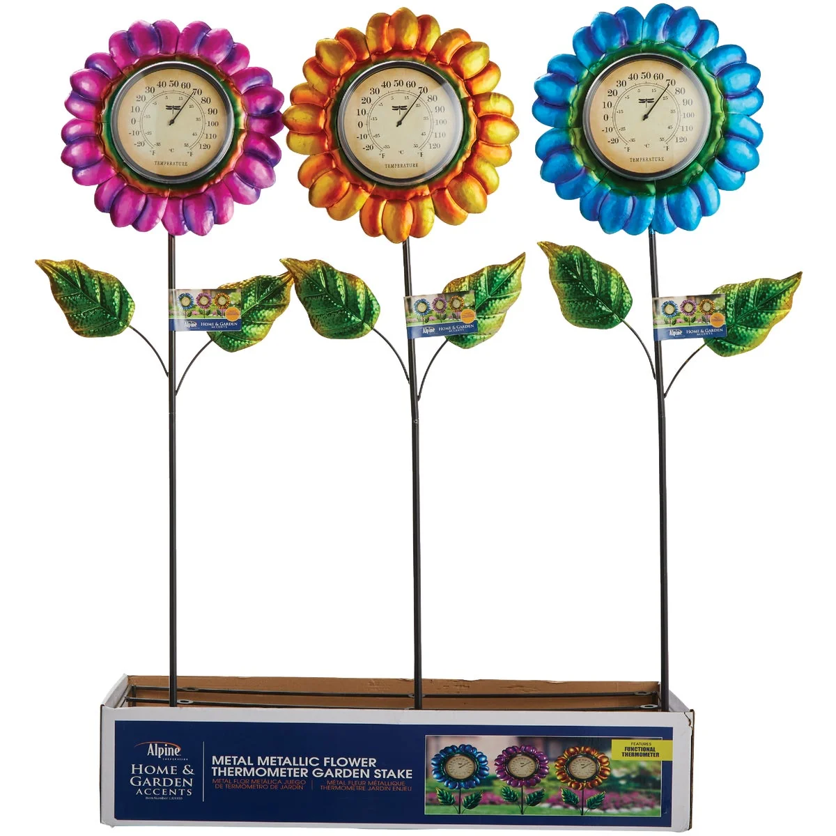 Sophisticated Alpine 42 In. H. Metallic Flower Thermometer Stake Traditional