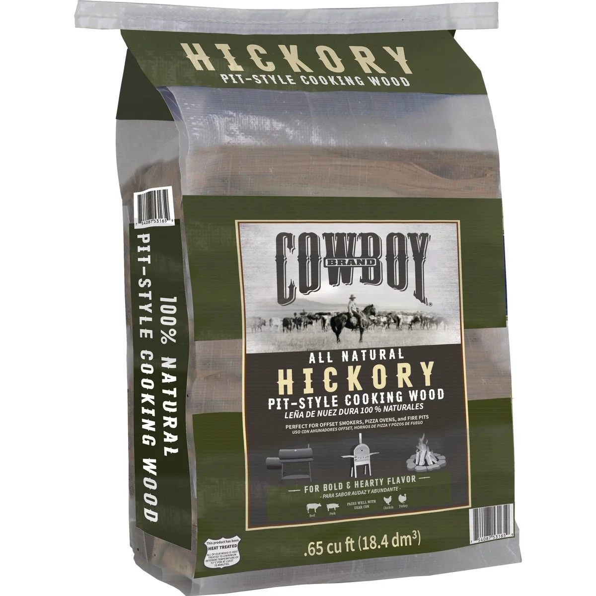 Expertly Made Cowboy 0.65 Cu. Ft. Hickory Pit-Style Cooking Wood Sophisticated