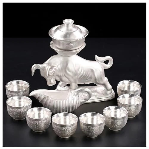 Authentic 10 13 Pcs Silver Tea Set with Metal Holder and Spoon Adult Silver Tea Party Set Automatic Water Outlet with Gift Box Teapot Cup Set for Women 6 Lightweight