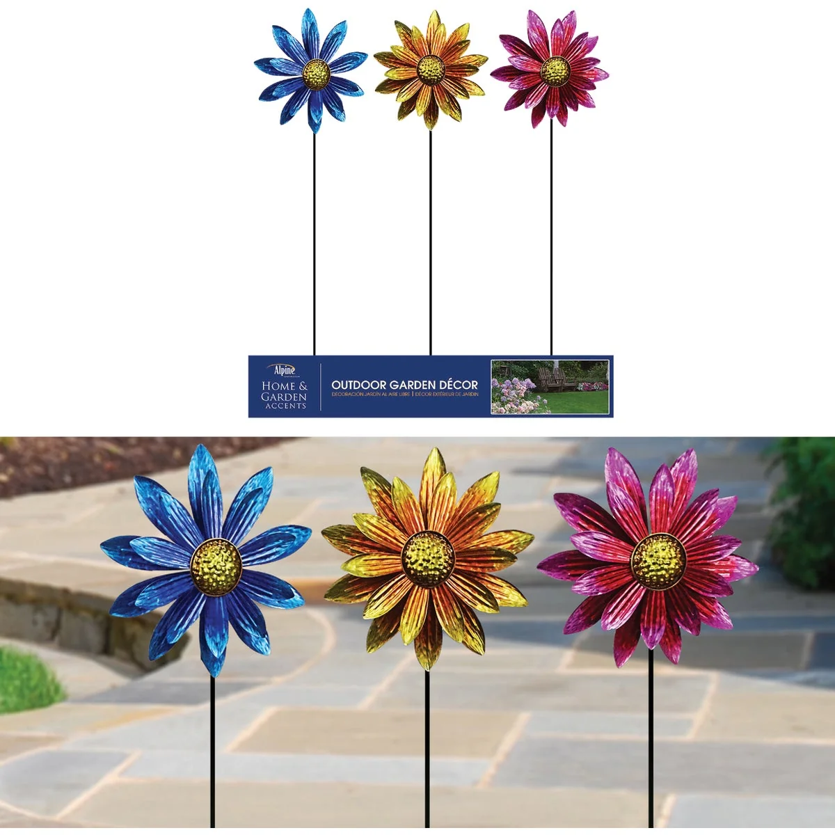 Next-Generation Alpine Vibrant Metal Floral Wind Spinner Garden Stake Casual