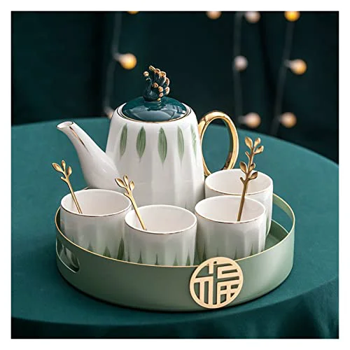 Top-Quality Iced Tea Pitchers Ceramic Luxury Tea Set Household Flower Tea Pot Water Kettle Cup Set Teaware 1 Teapot 4 Cups with Tray for Wedding Gift for Home Kitchen Coffee Cup D Exceptional