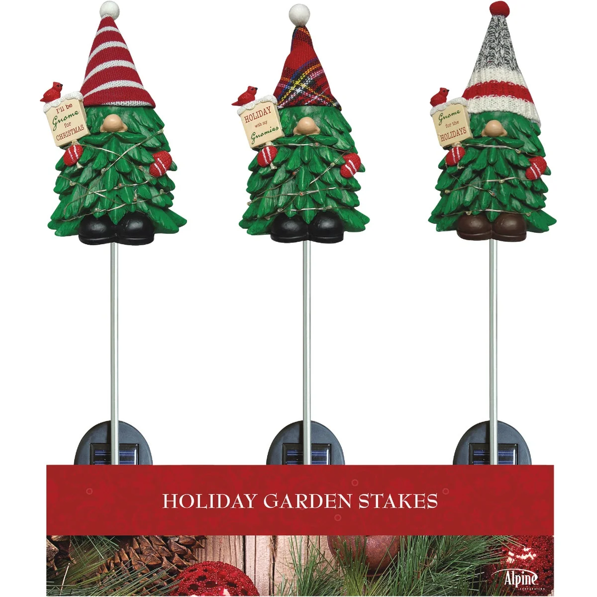 Solid Alpine 33 In. LED Solar Gnome Tree Christmas Garden Stake Elite