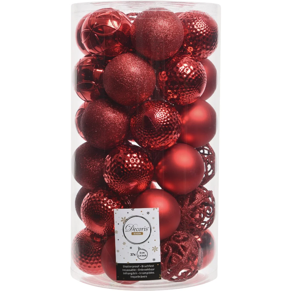 Modern Decoris 2.4 In. Shatterproof Christmas Red Bauble Christmas Ornament 37-Pack Quality