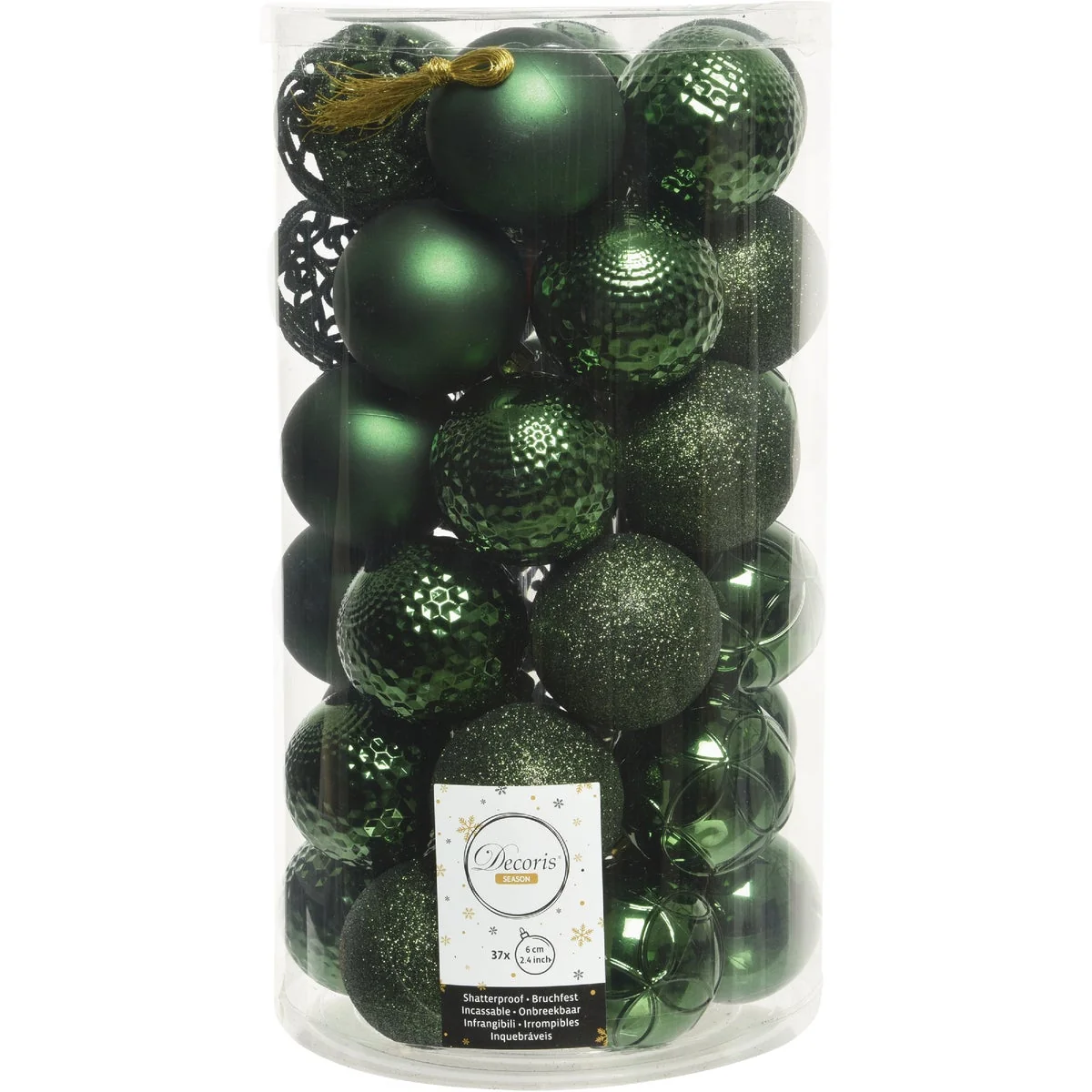 Decoris 2.4 In. Shatterproof Pine Green Bauble Christmas Ornament 37-Pack Secure