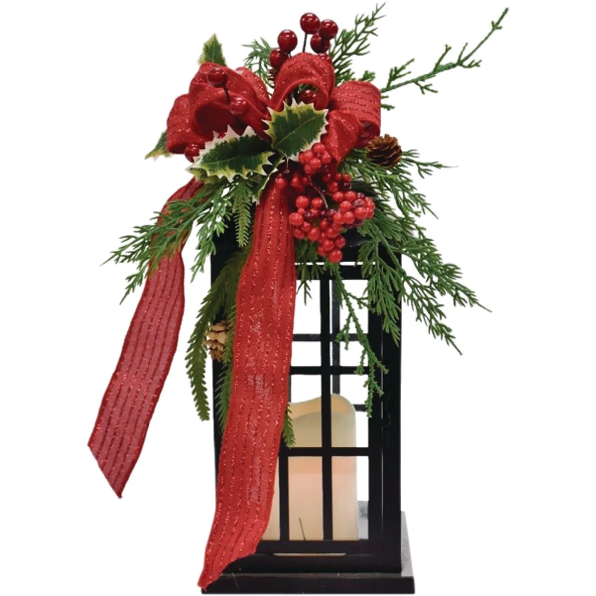 Original Design Merryweather 16 In. H. Metal Lantern with LED Candle Holiday Decoration Excellent