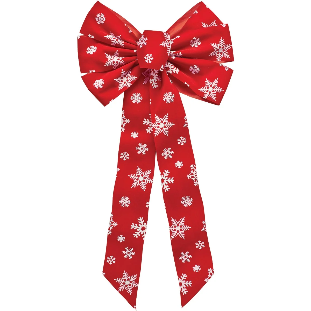 Durable Holiday Trims 7-Loop 12 In. W. x 26 In. L. Red Velvet Christmas Bow with White Snowflakes Smooth