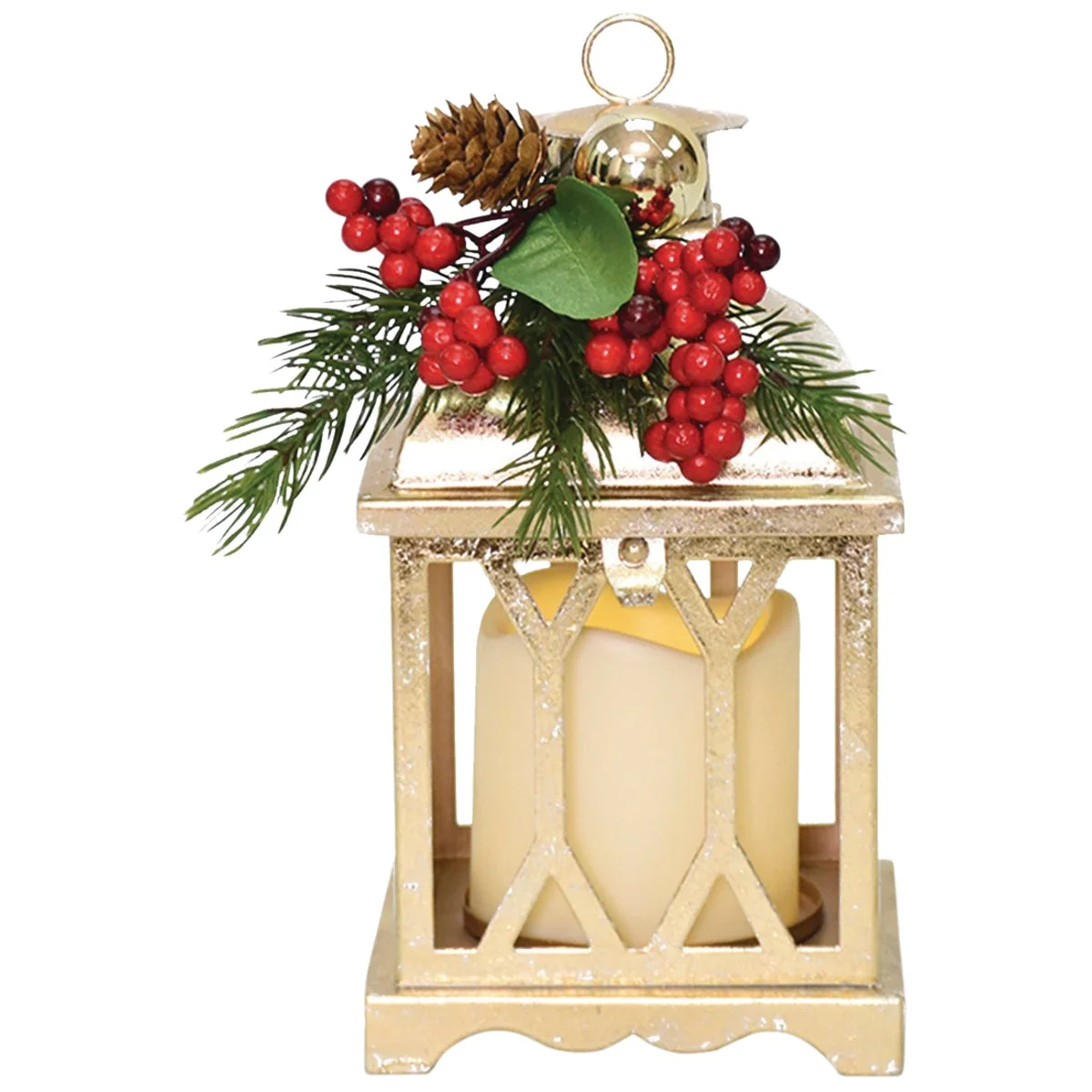 Contemporary Gabriella 9 In. H. Metal Lantern with LED Candle Arrangement Premium