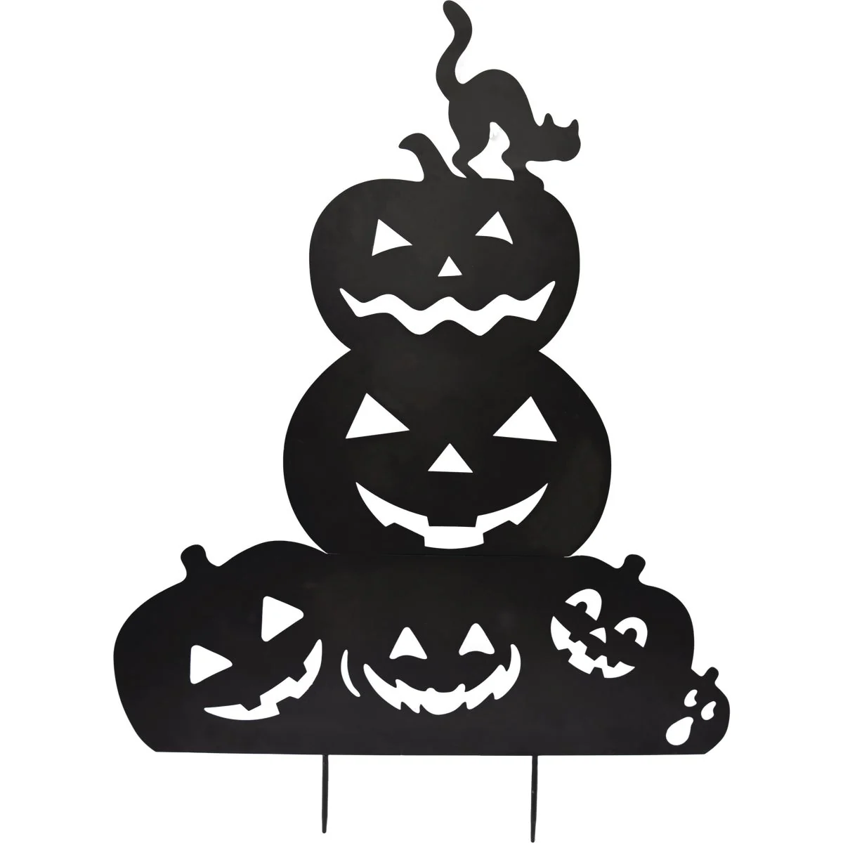 Original 49.45 In. Metal Stacked Jack-O-Lanterns Stacked with Scaredy Cat Yard Stake Reusable