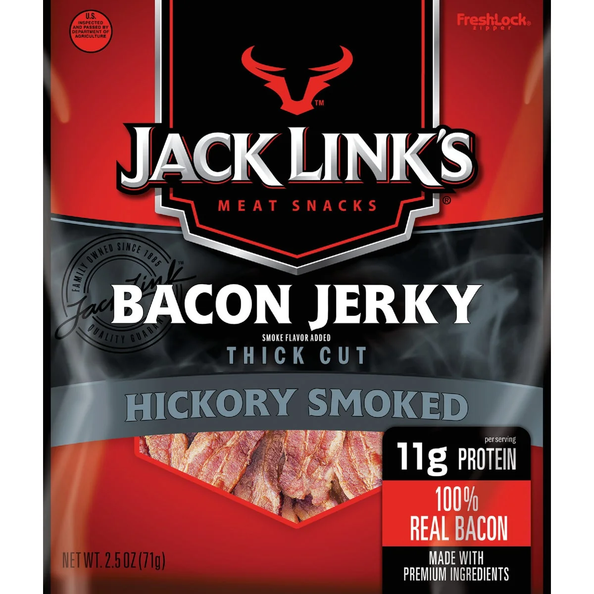 Dependable Jack Link's 2.5 Oz. Thick Cut Hickory Smoked Bacon Jerky Reliable