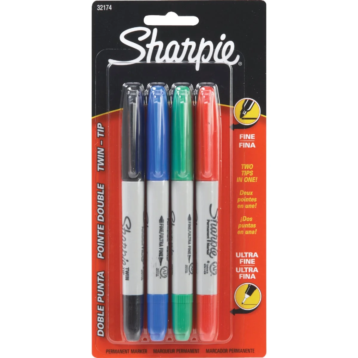Official Sharpie Assorted Color Fine Ultra Fine Twin Tip Permanent Marker 4-Pack Certified