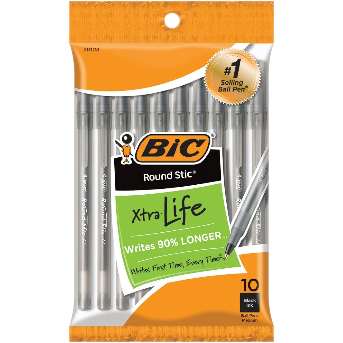 Clean Bic Round Stic Medium Point Black Ball Pen 10-Pack Selected