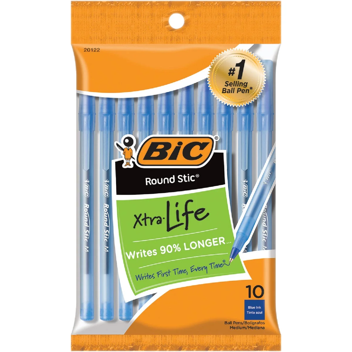 Prestigious Bic Round Stic Medium Point Blue Ball Pen 10-Pack Sustainable
