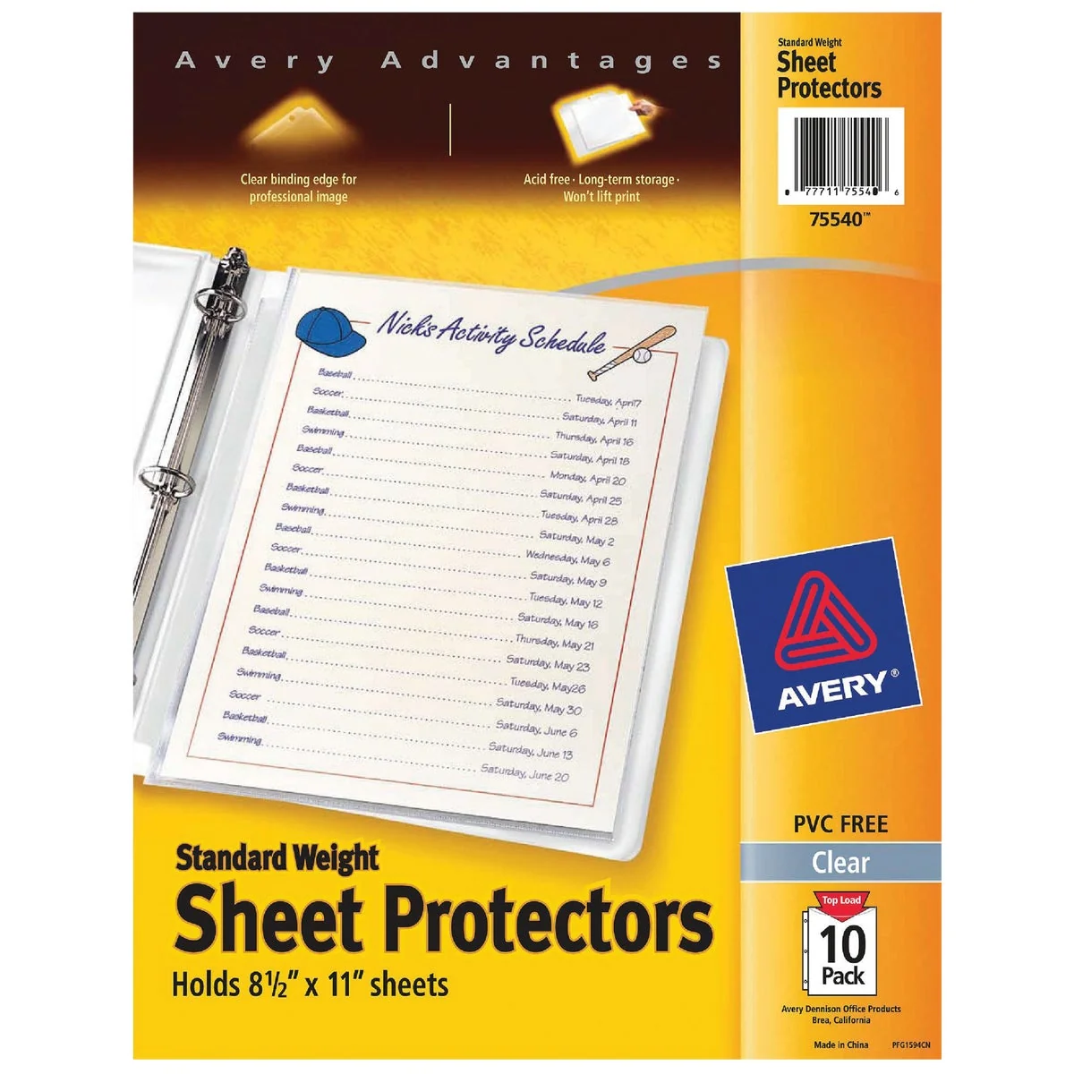 Smooth Avery Products 8-1 2 In. x 11 In. Top Loadin Clear Standard Weight Sheet Protector 10-Pack Flexible