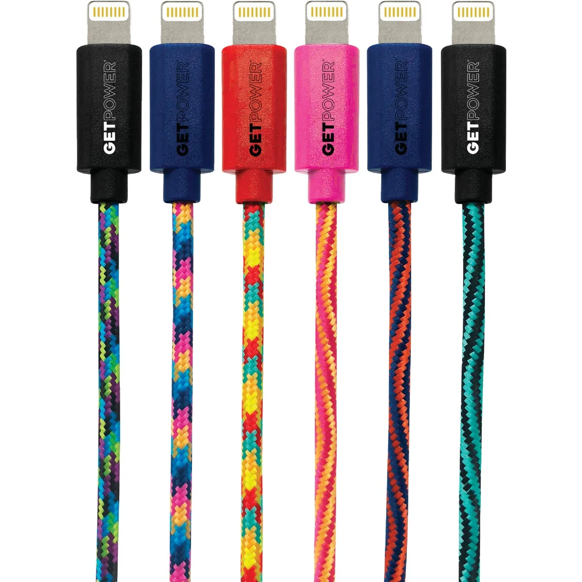 Original GetPower 10 Ft. Multi-Color Braided Lightning USB Charging Sync Cable Exclusive