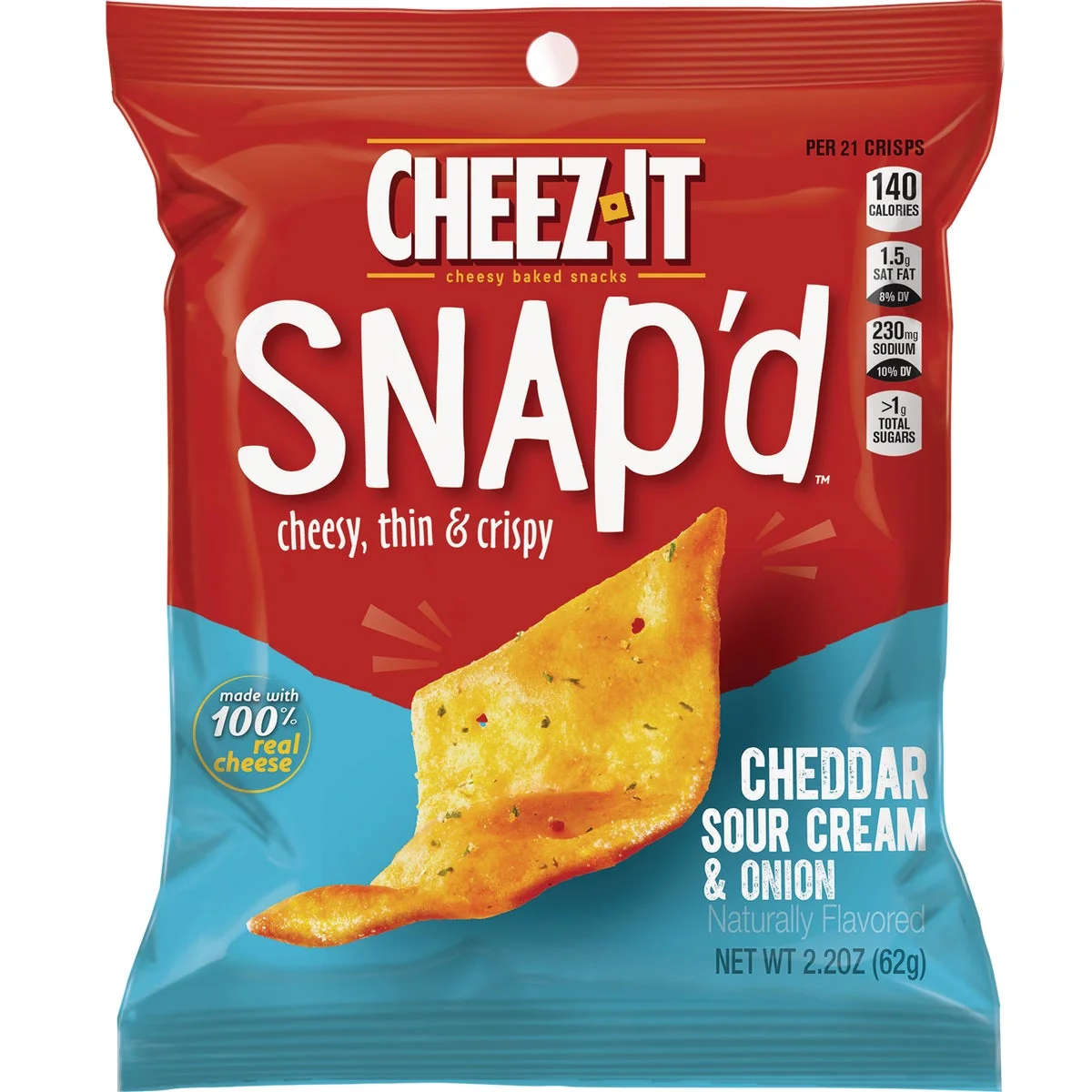 Innovative Cheez-it Snap'd 2.2 Oz. Cheddar Sour Cream Onion Crackers Crafted
