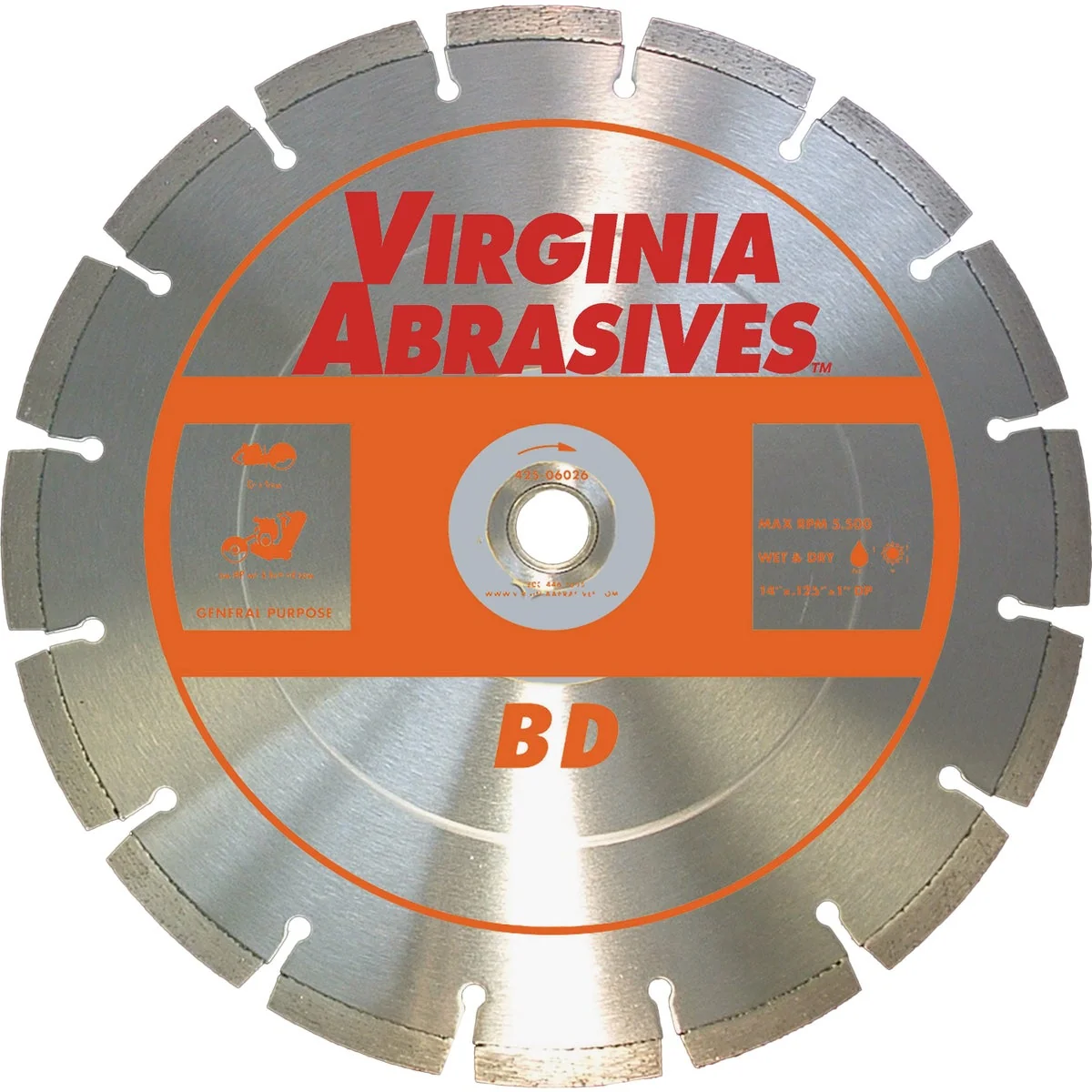 Enhanced Virginia Abrasives 14 In. Segmented Dry Wet Cut BD Diamond Blade Efficient
