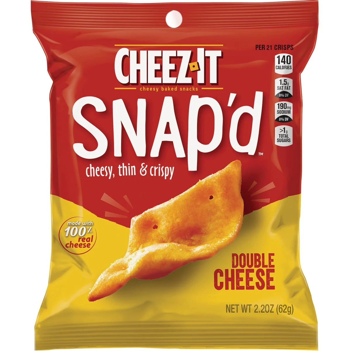 Original Cheez-it Snap'd 2.2 Oz. Double Cheese Crackers Top-Quality