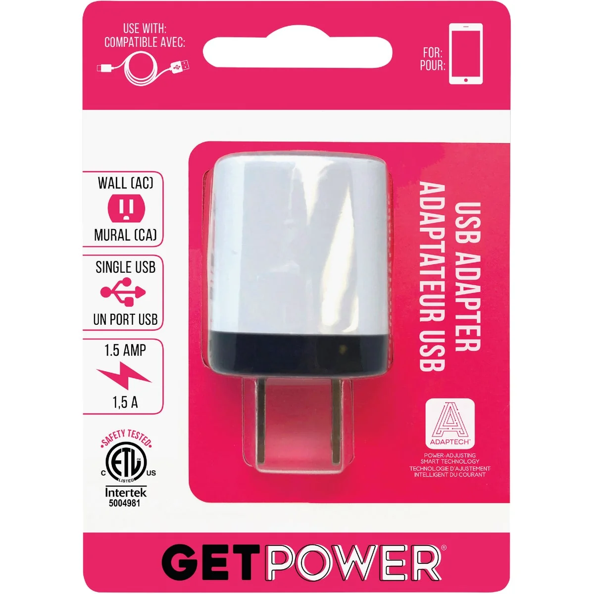 Healthy GetPower Single USB to AC White Wall Adapter Charger Prestigious