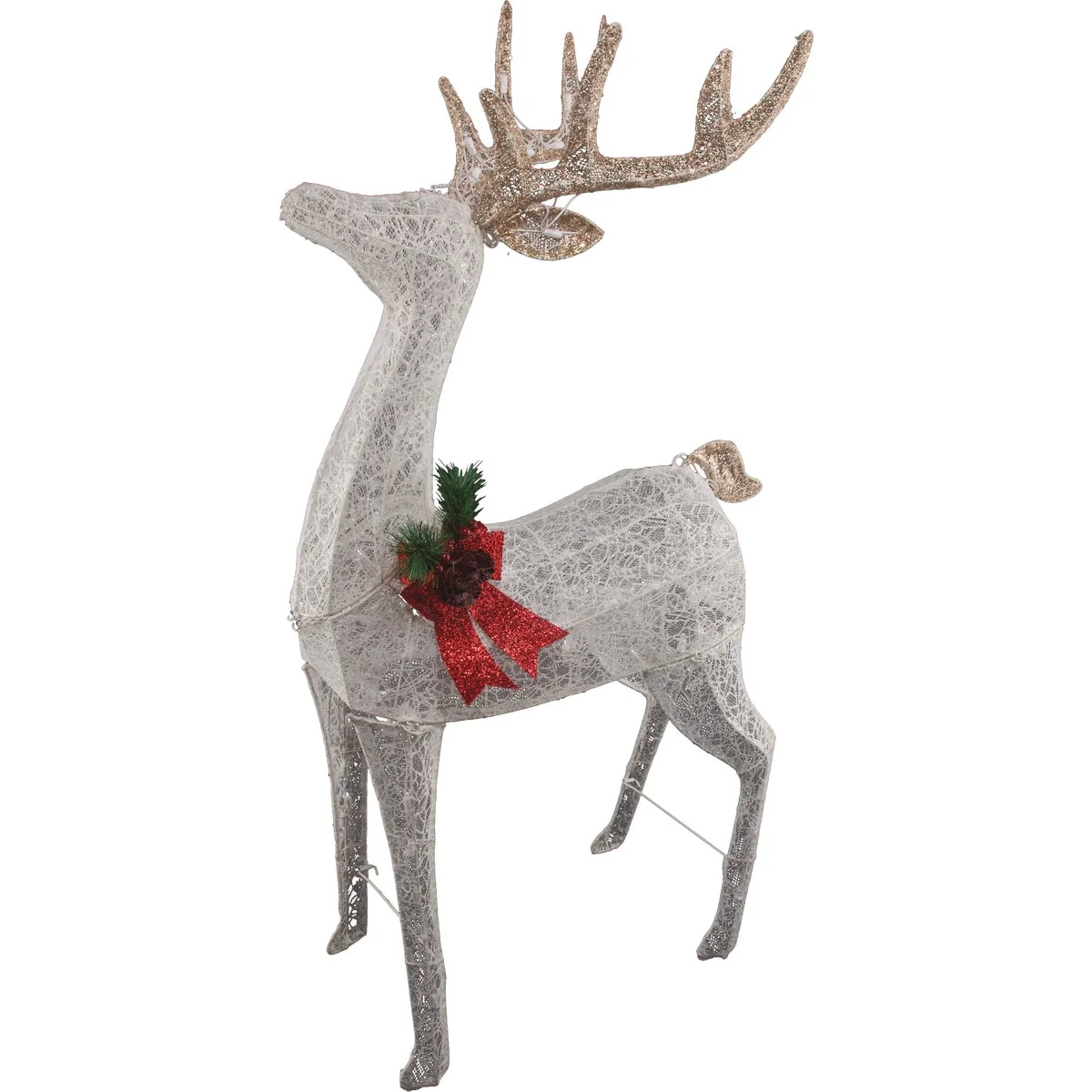 Outstanding Alpine 50 In. Cool White LED White Mesh Standing Deer Lighted Decoration Exclusive