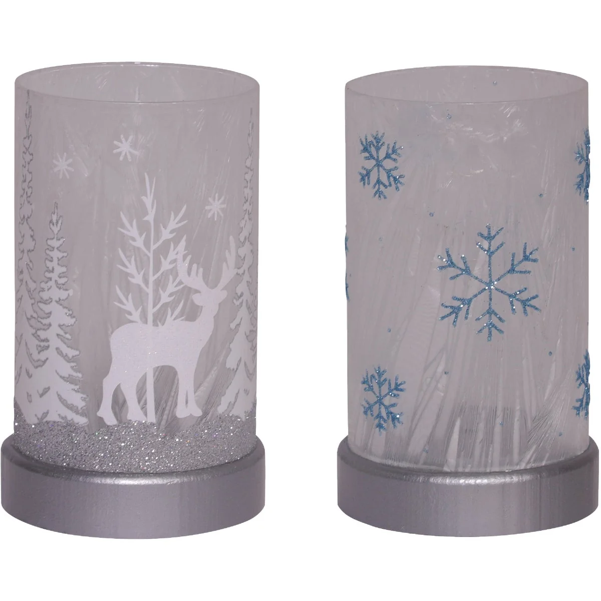 High-End Alpine 4 In. W. x 7 In. H. x 4 In. L. Silver or Blue Lantern with LED String Lights Holiday Decoration First-Class