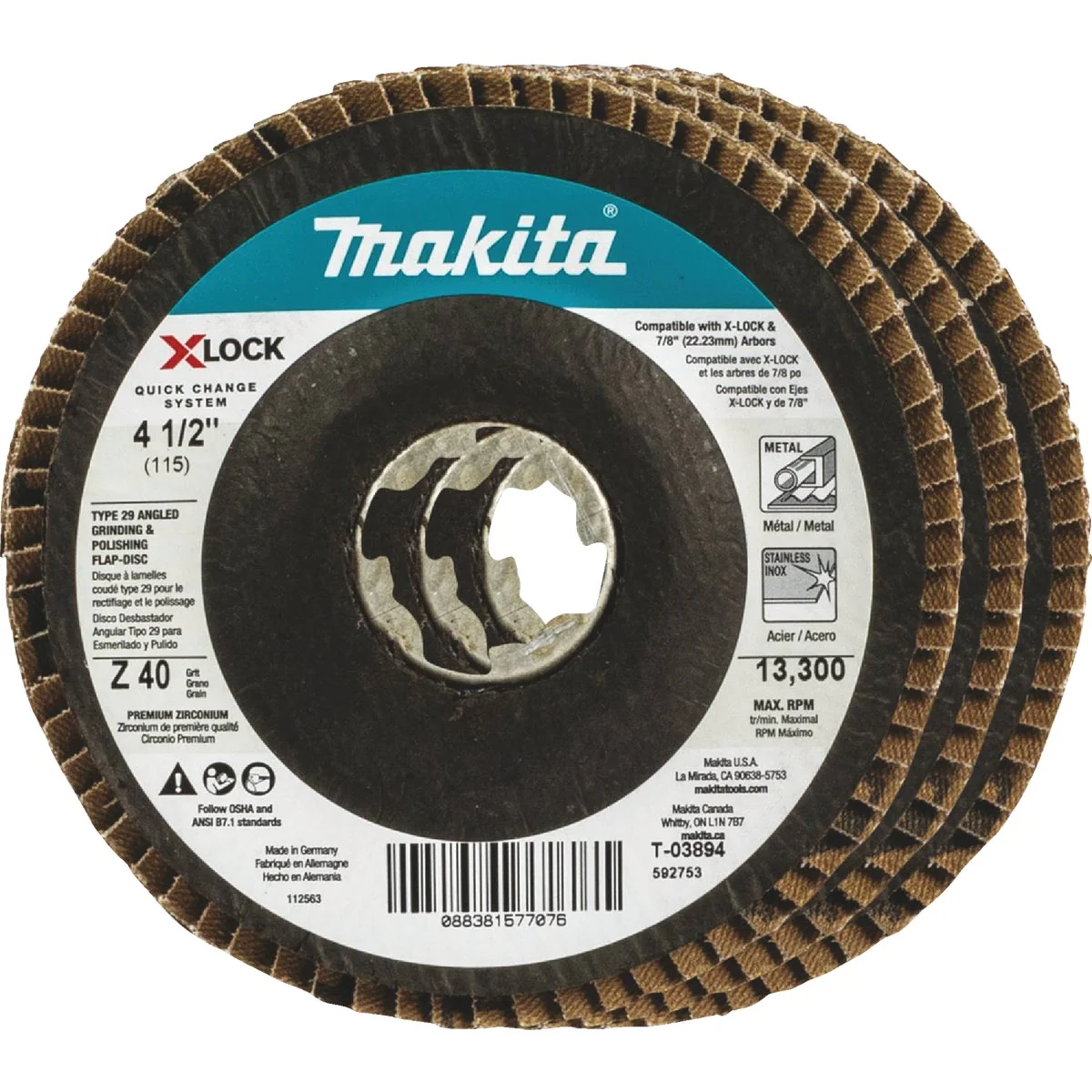 Specialty Makita X-LOCK 4-1 2 In. x 7 8 In. 40-Grit Type 29 Zirconia Angle Grinder Flap Disc 3-Pack Classic