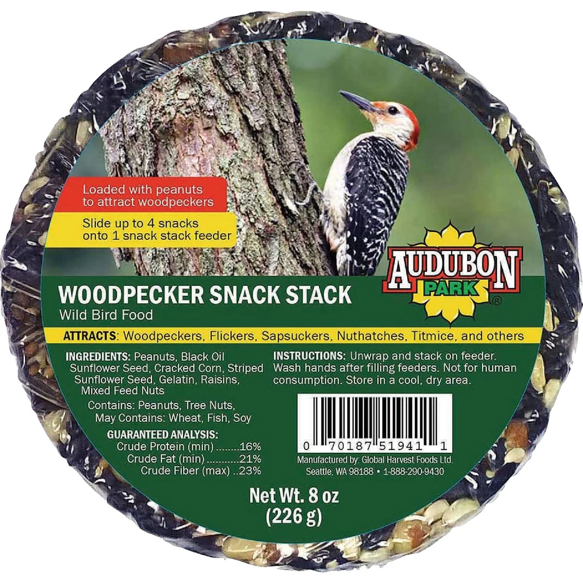 Enhanced Audubon Park Snack Stack 8 Oz. Woodpecker Bird Seed Cake Optimized