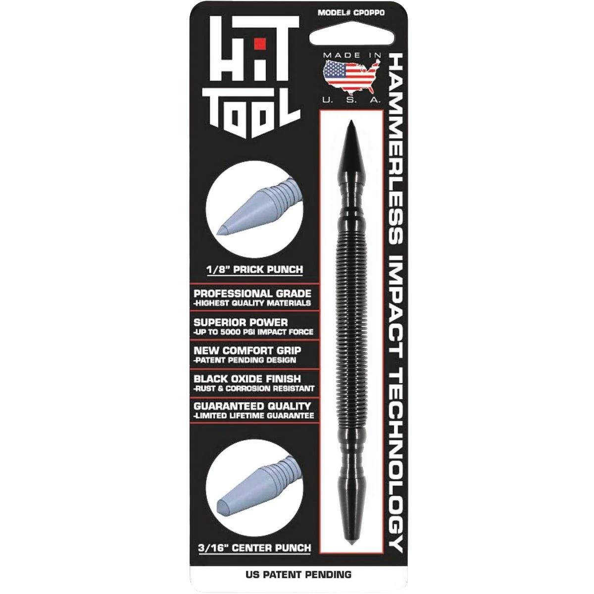 Modern HIT Tool 1 8 In. x 7 In. HSS Steel Prick Punch 3 16 In. x 7 In. Center Punch HSS Steel Hammerless Spring Loaded Punch Set Next-Generation