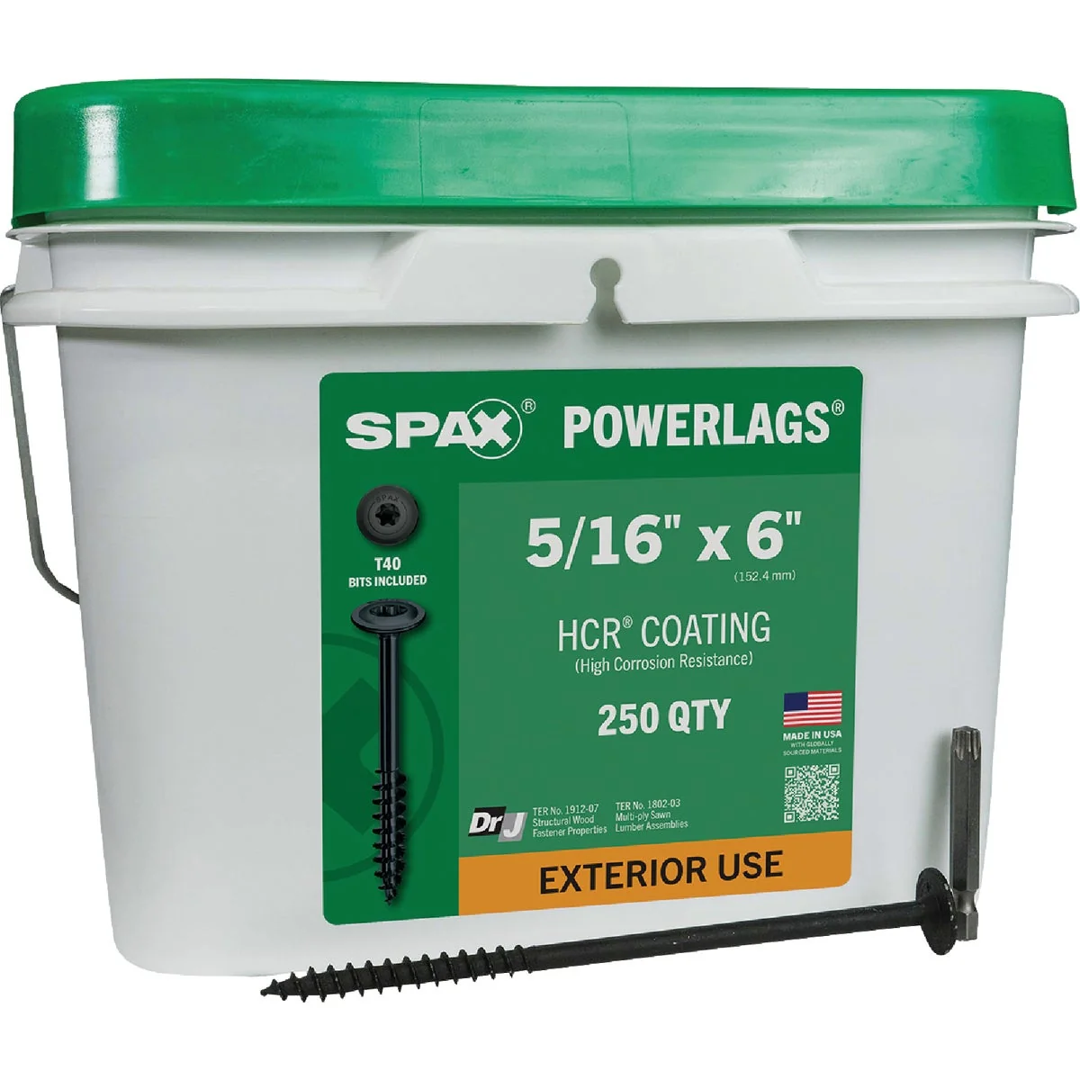 Exclusive SPAX 5 16 x 6 In. PowerLag Washer Head T-40 HCR Exterior Rated Lag Screw Pail 250-Count Pure
