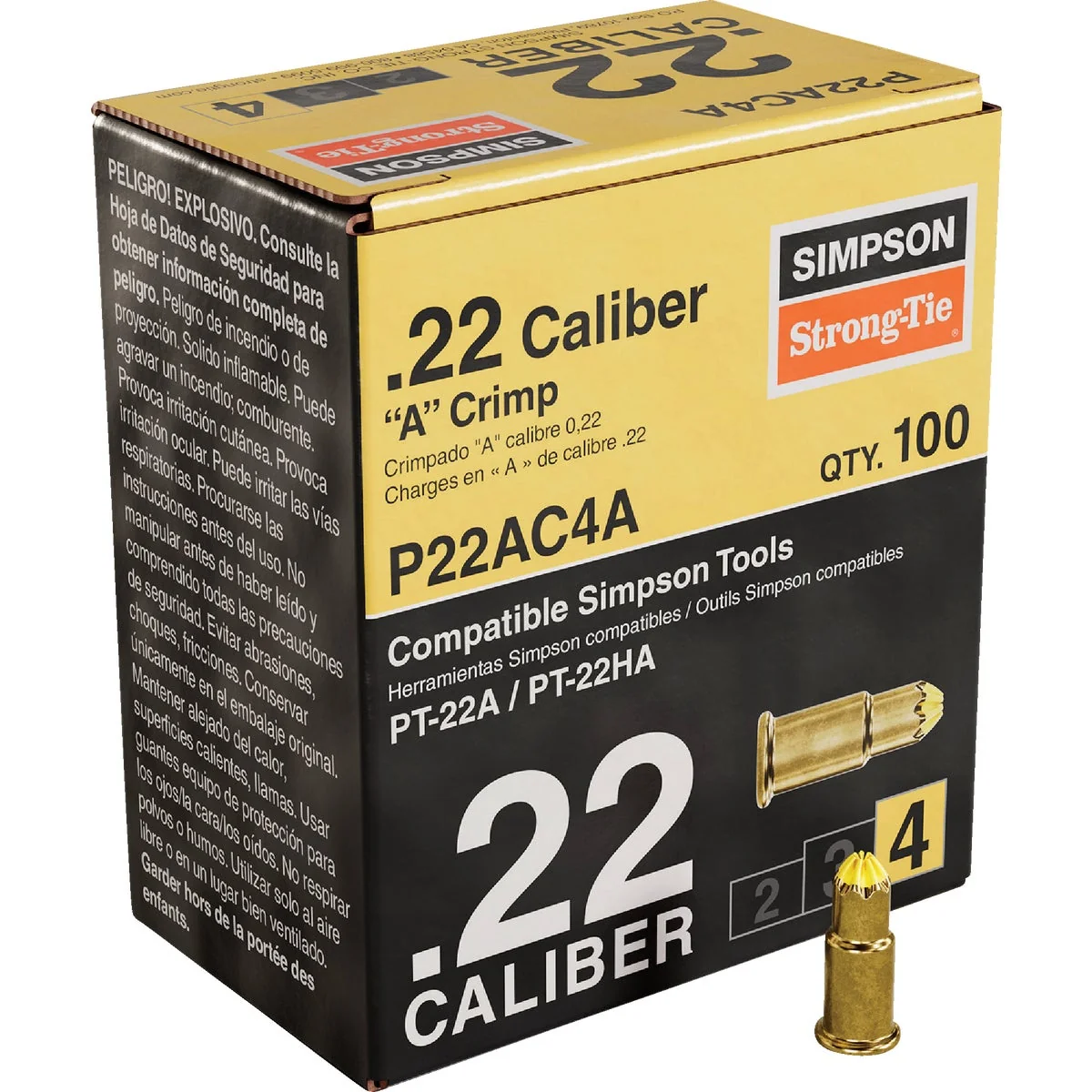 Refined Simpson Strong-Tie 0.22-Caliber Single Shot Level 4 Yellow Powder Load 100-Qty Elegant
