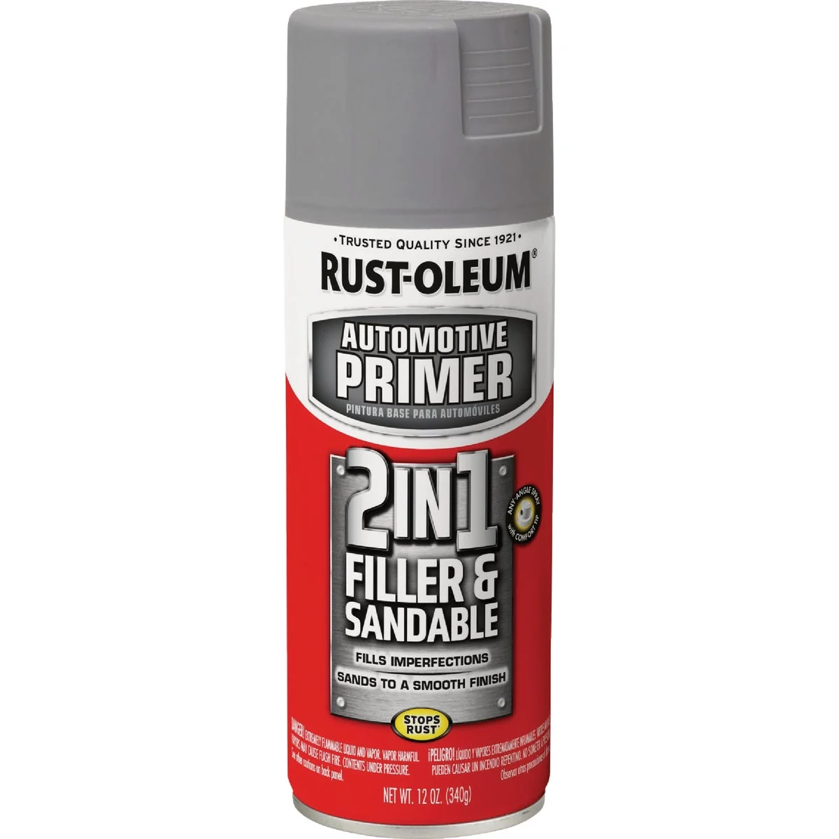 Easy-to-Use Rust-Oleum Stops Rust Automotive 2 in 1 Filler Sandable Primer Spray 12 Oz. Gray Premium Material