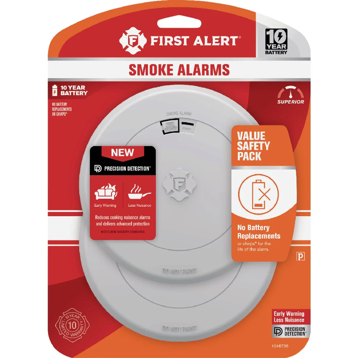 Original Design First Alert 10-Year Battery Photoelectric Smoke Alarm with Slim Profile 2-Pack Classic