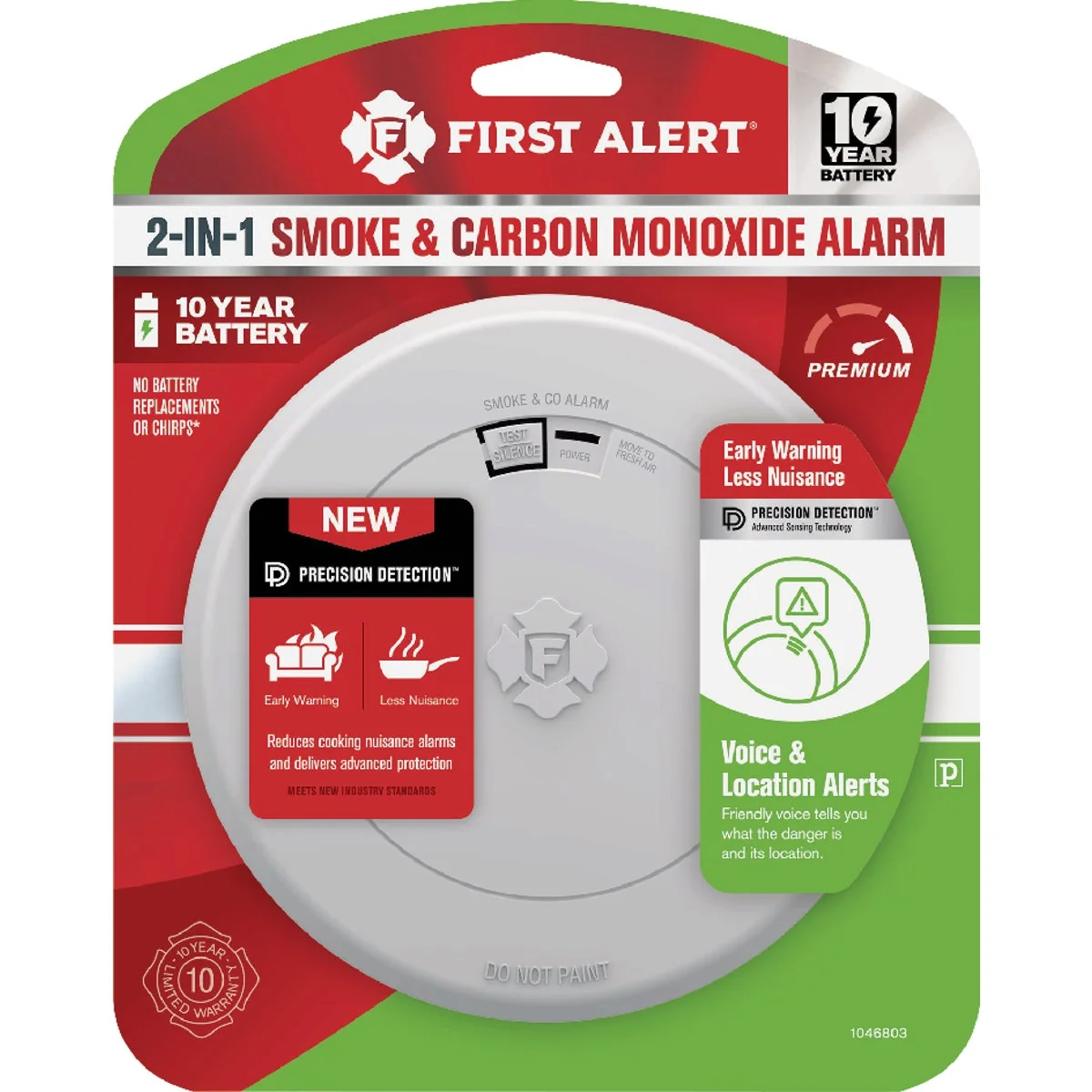Traditional First Alert 2-In-1 10-Year Battery Photoelectric Smoke Carbon Monoxide Alarm with Voice Alerts Classic