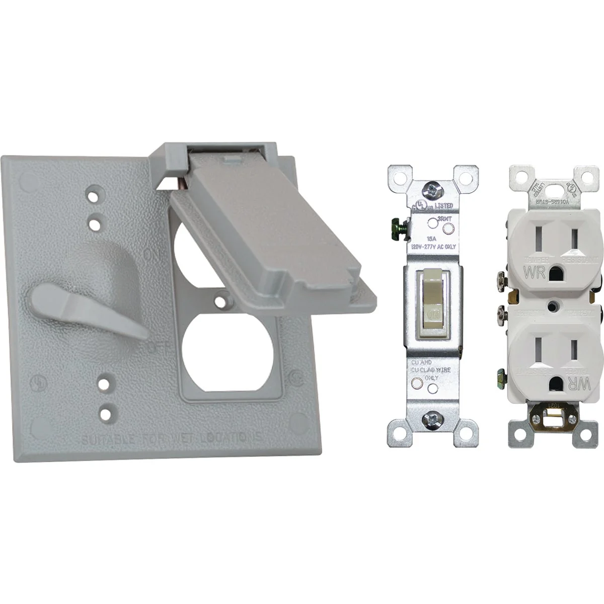 Certified Southwire Dual Gang Gray Weatherproof Cover with 15A Switch and Duplex WRTR Receptacle Eco-Friendly