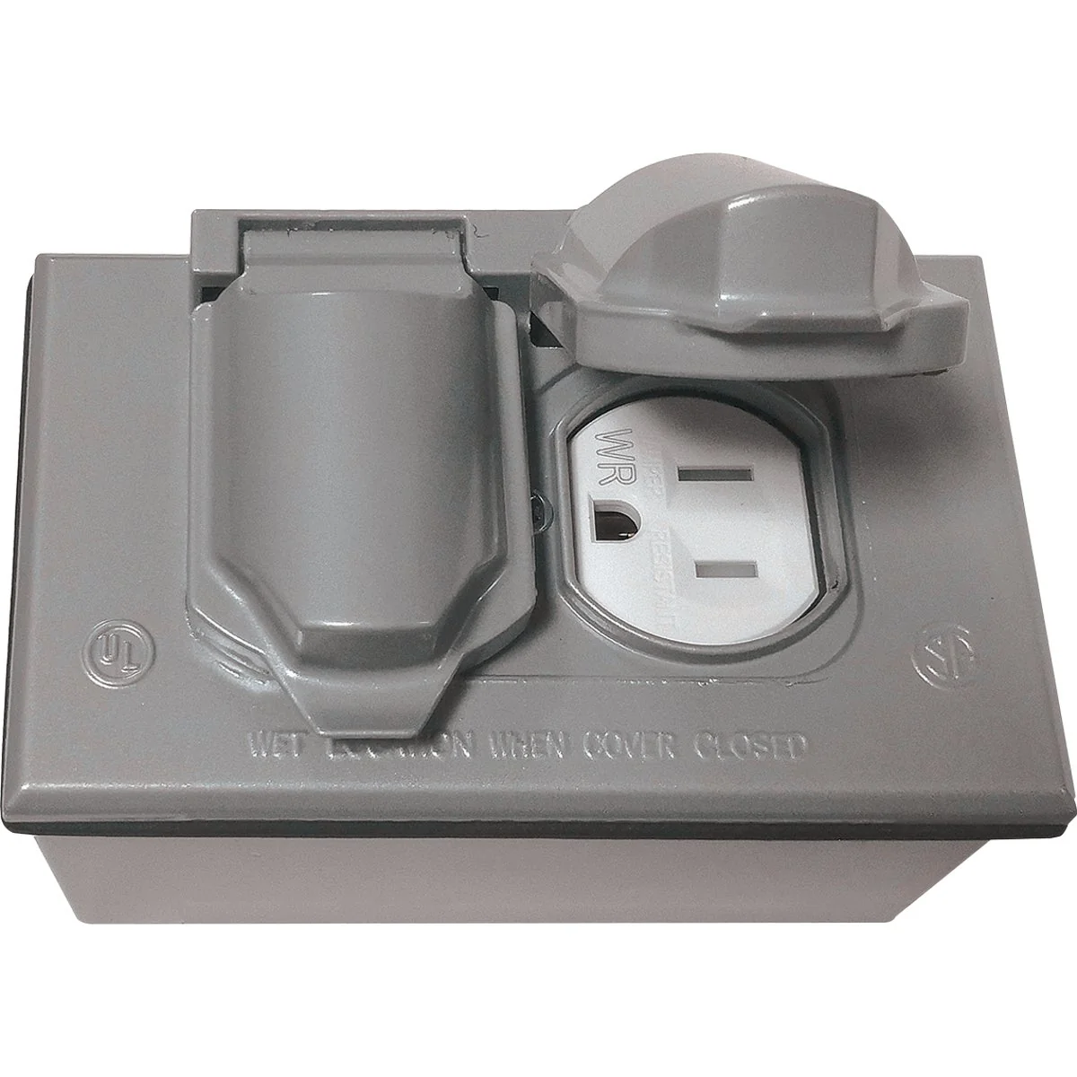Exceptional Southwire Single Gang Gray Horizontal Weatherproof Duplex Cover with Duplex Device Single Gang Junction Box Superior