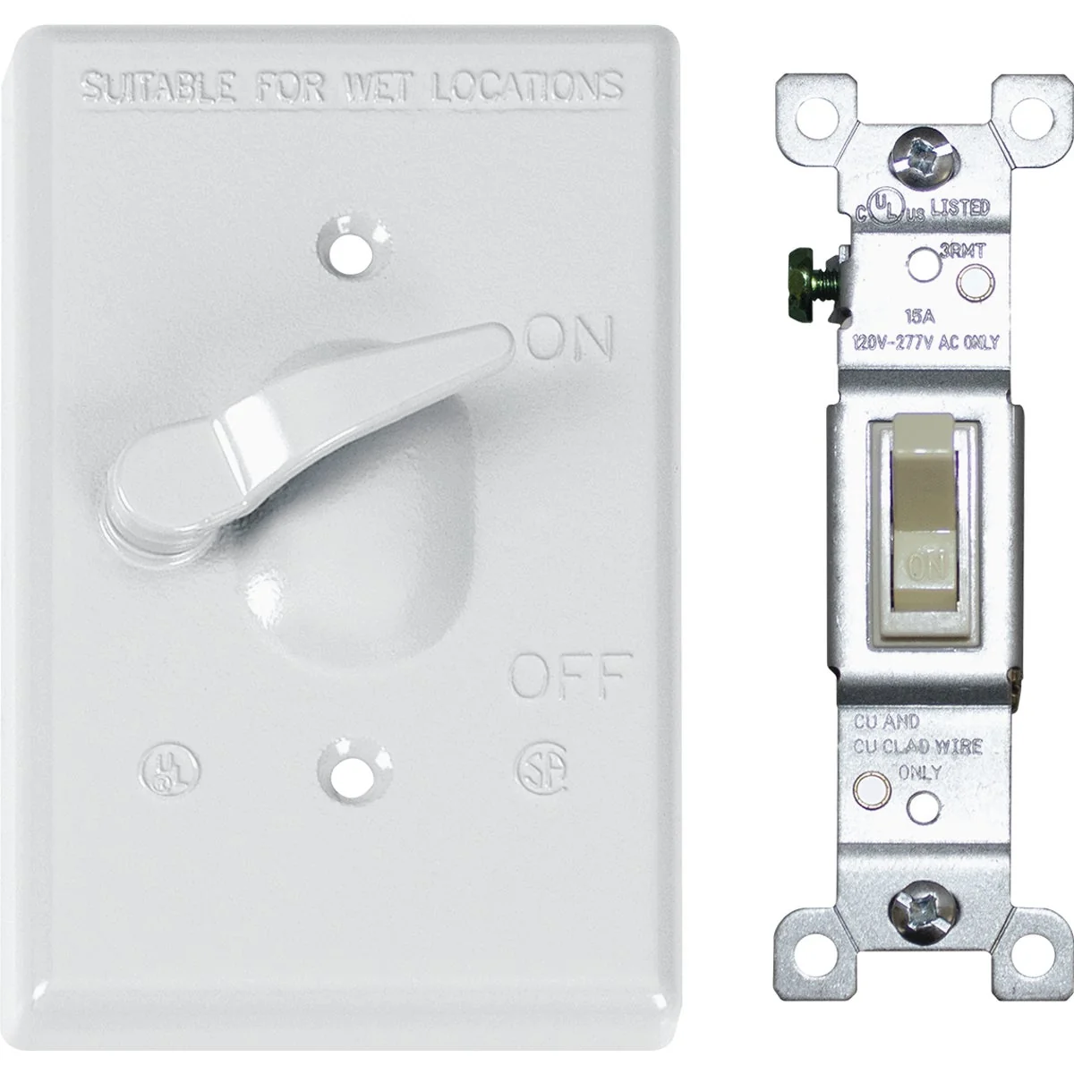 Advanced Southwire Single Toggle Vertical Mount White Weatherproof Cover with Single Pole 15A Switch Environmentally Friendly