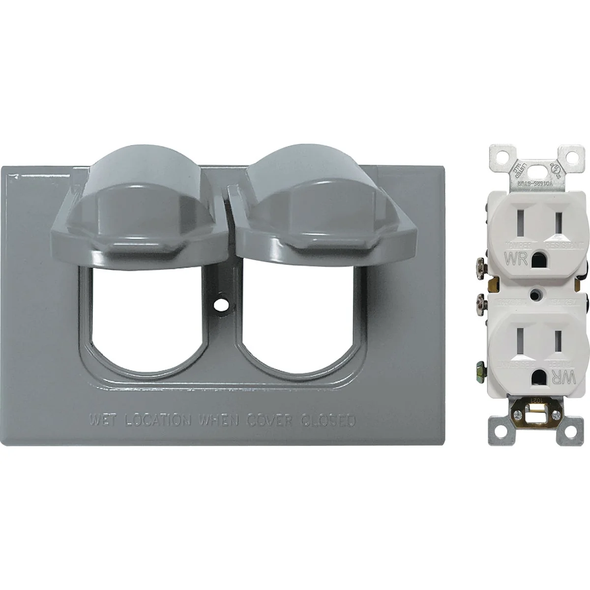 Lightweight Southwire Single Gang Horizontal Gray Weatherproof Cover with Duplex WRTR Receptacle Fast
