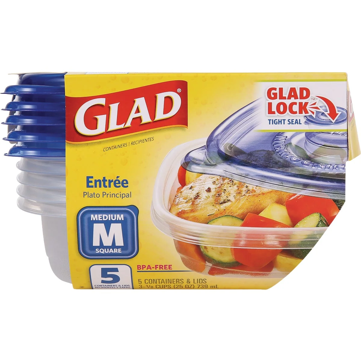 Recyclable Glad 25 Oz. Clear Square Entre Container 5-Pack Genuine