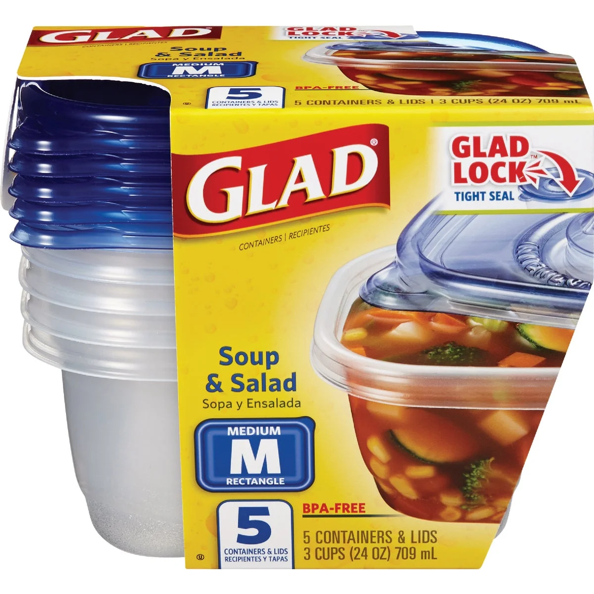 Effective Glad 24 Oz. Clear Rectangle Soup Salad Container 5-Pack Organic