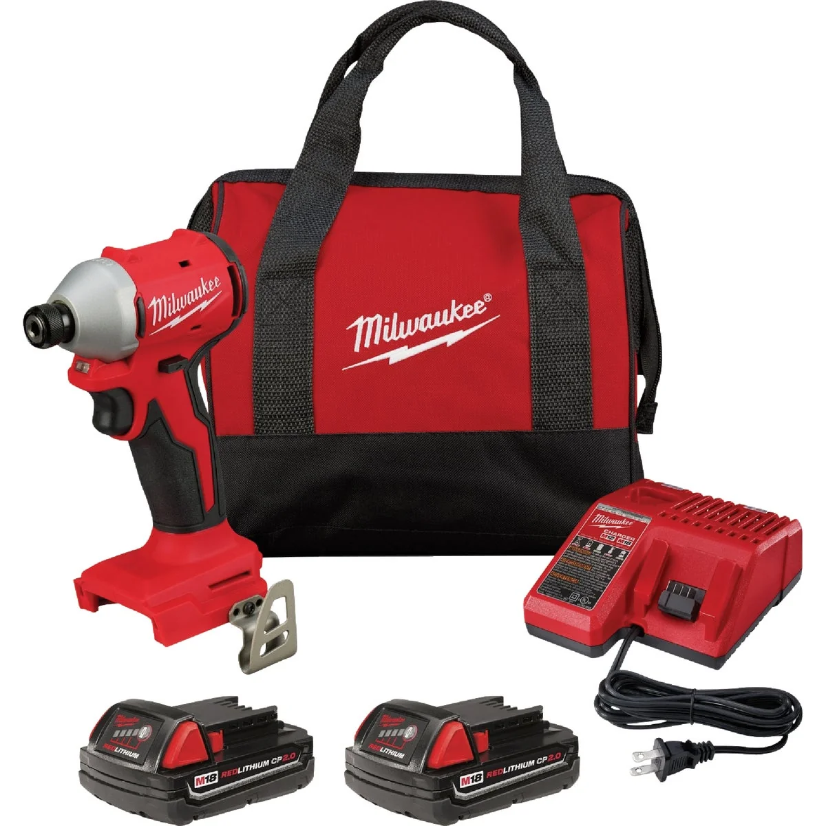 Official Milwaukee M18 Brushless 1 4 In. Hex Compact Cordless Impact Driver Kit with 2 2.0 Ah Batteries Charger Breathable